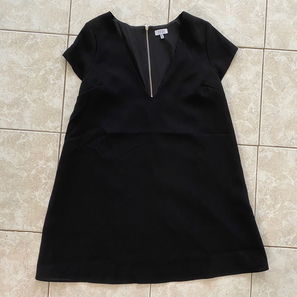 Black V Neck Dress Small TOBI